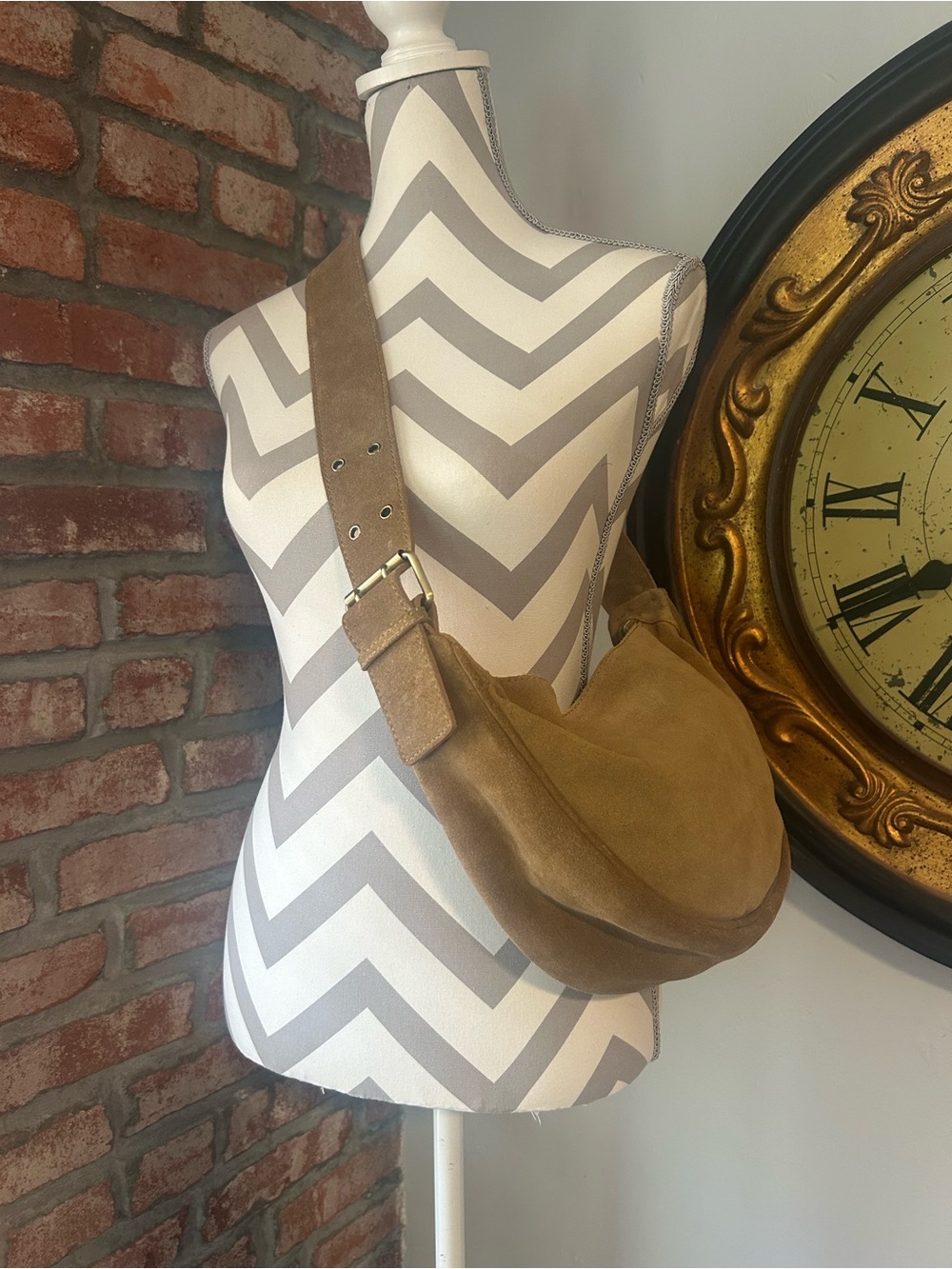100% Genuine Suede Leather Crescent Crossbody Bag